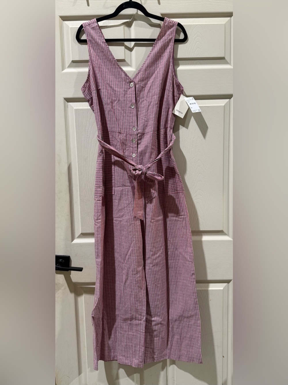 NWT FRNCH Laurena Striped Button Front Jumpsuit with Belt Rose Large